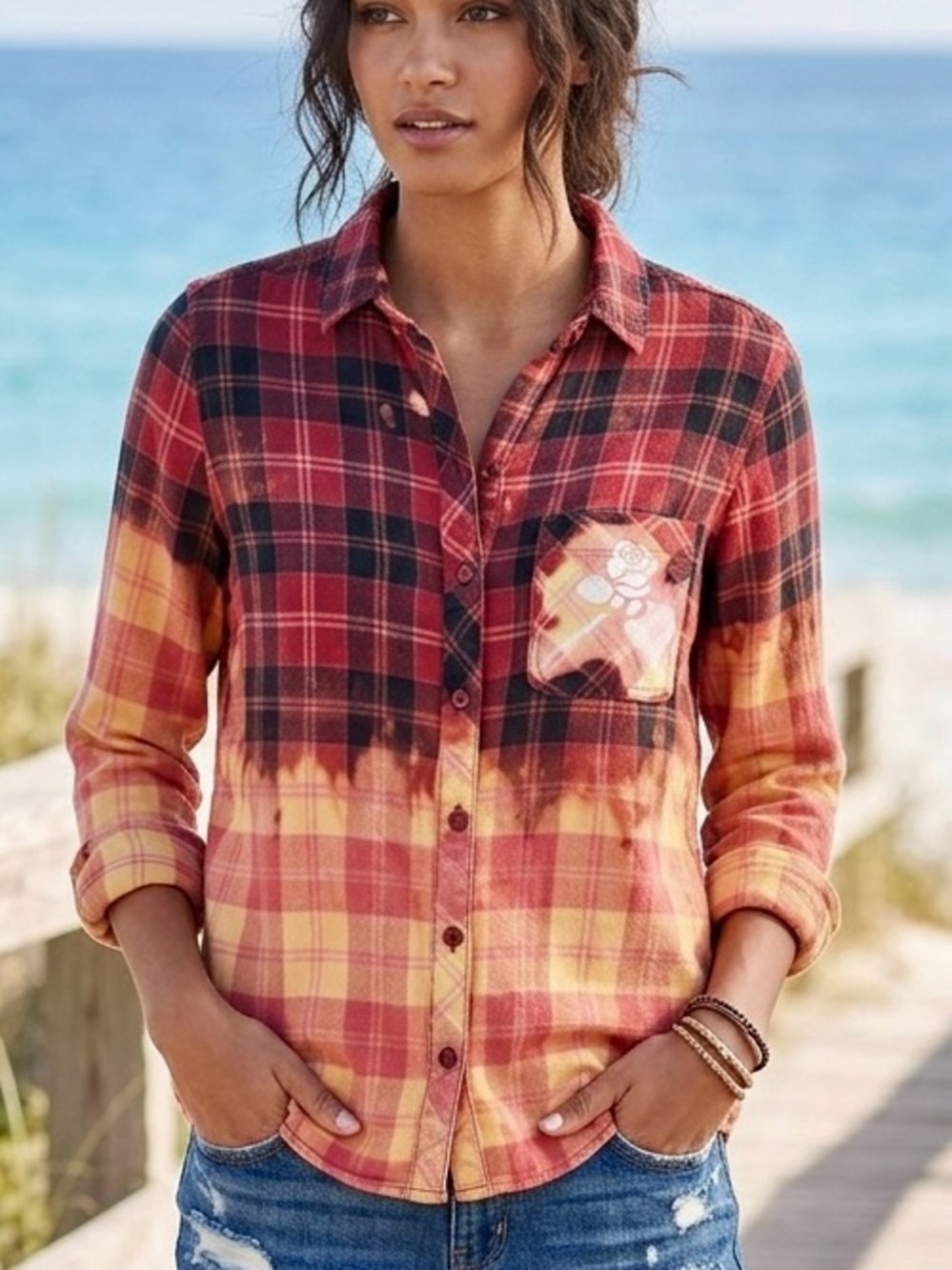 Western Plaid Red and Yellow flannel Shirt